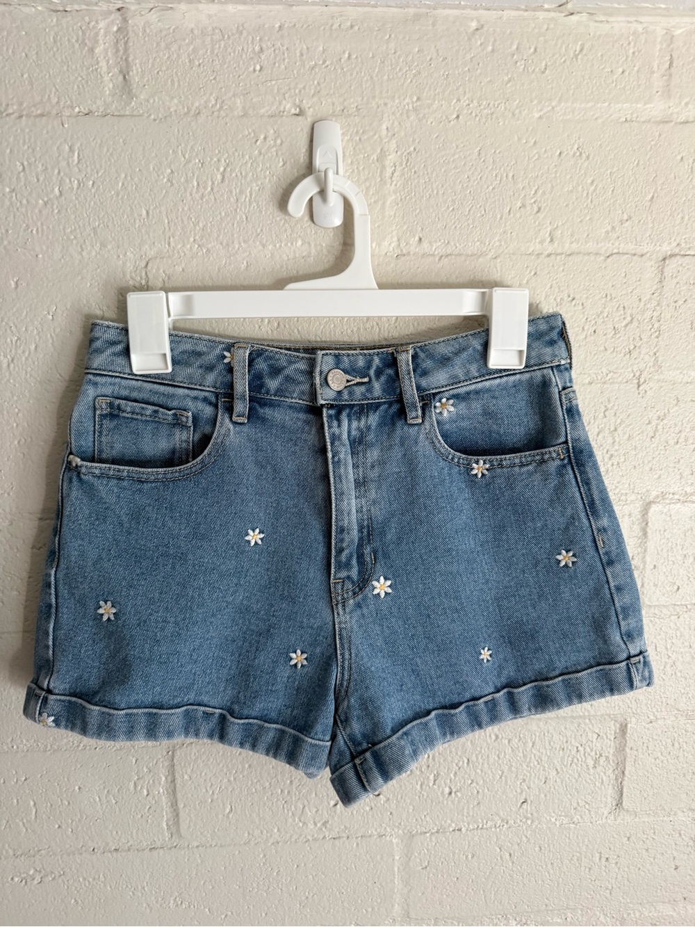 PacSun Light Blue Daisy Embroidered Denim Shorts